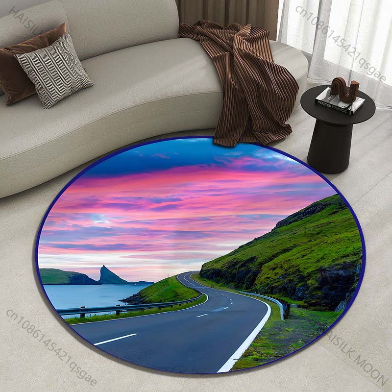 Commercial Road Printing - Carpete redonda estampada con paisaje costero